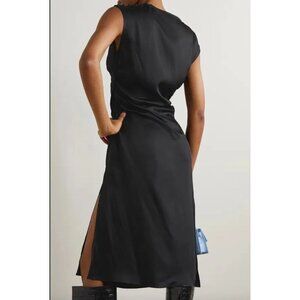 Holzweiler Isabell Gathered Satin Midi Dress Black Womens, Size Small
